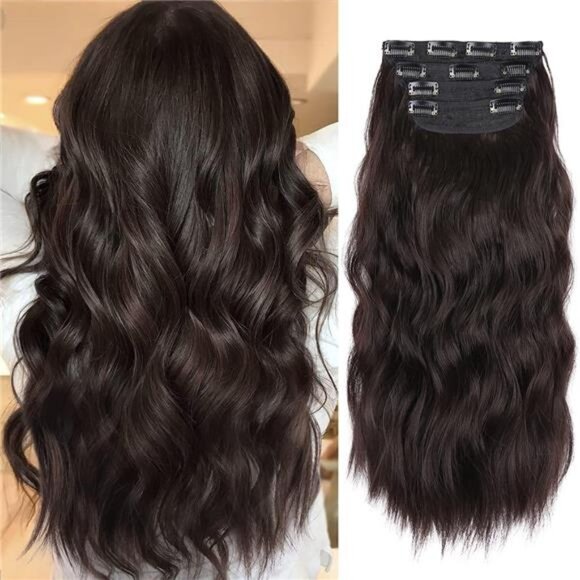 Hair Extensions, 4Pcs Clip in Brown